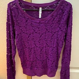 Aeropostale purple floral mesh long sleeve top